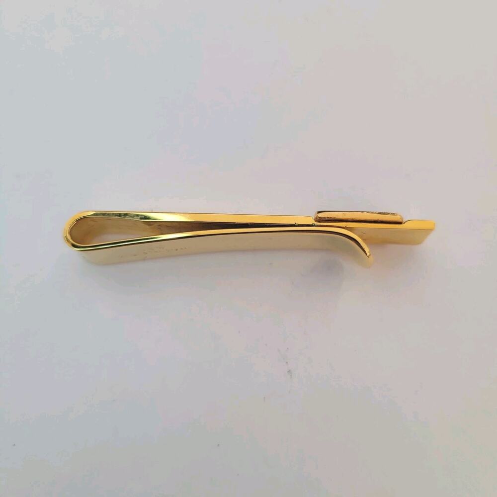 Mario Valentino MV USA Vintage Tack Tie Clasp Clip Bar Gold Black Retro Logo - Picture 2 of 6